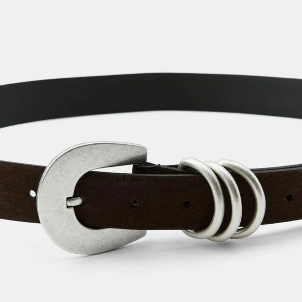 ZARA‎ 100% SUEDE LEATHER BELT WITH TRIPLE KEEPER